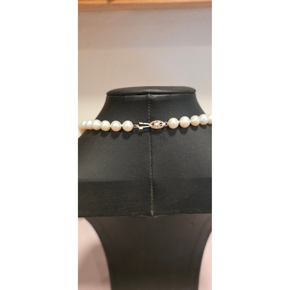 Vintage 14K Yellow Gold Cultured Pearl Strand Necklace 18 Inch 6mm Knotted Clasp - Picture 9 of 9